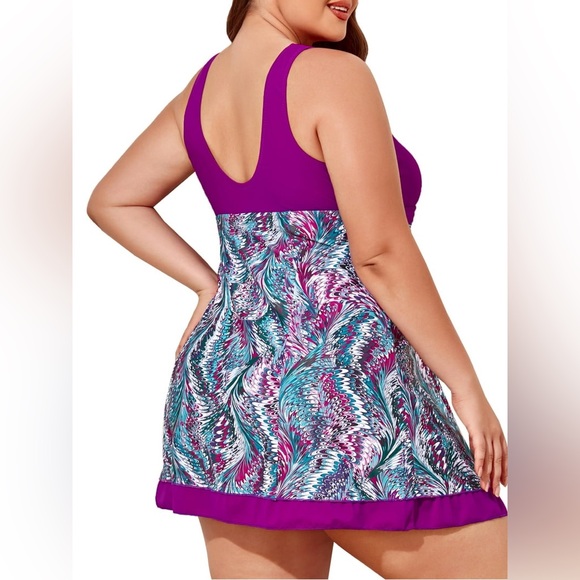Summer Mae Plus Size One Floral Printed swim dress Padded High Waist - Picture 4 of 7